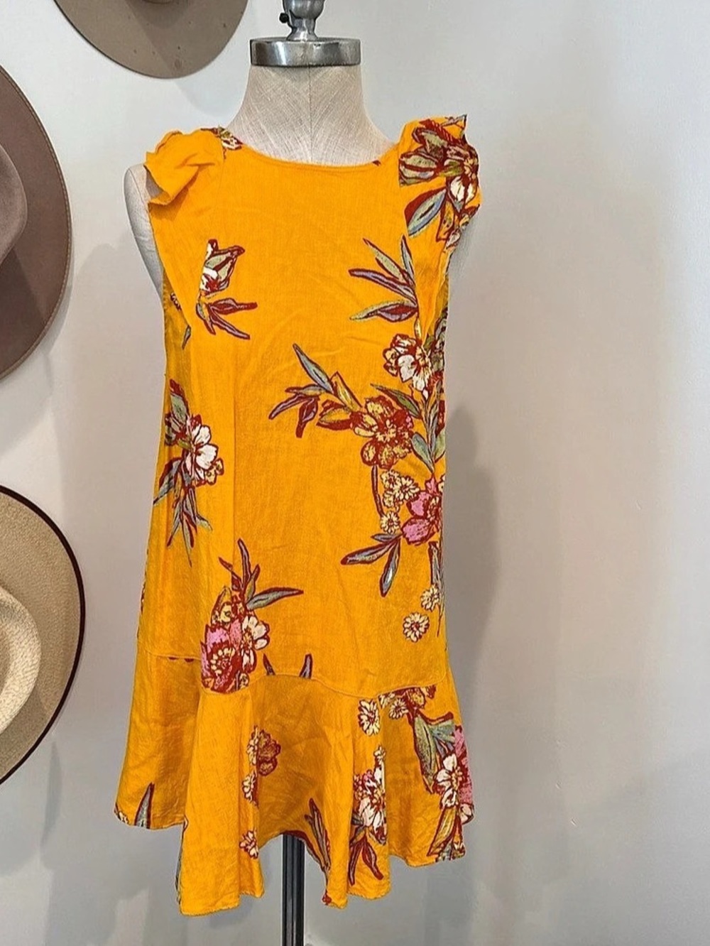 Free People Ruffle Neck Tie Back Maxi Dress Floral Mini Dress